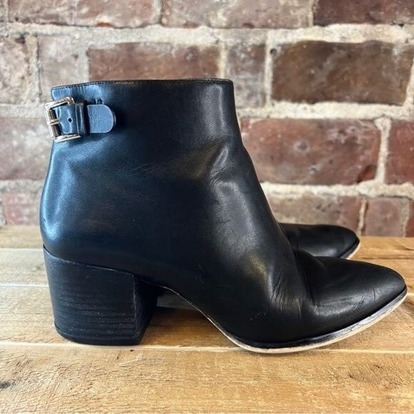 Michael Kors Black Leather Booties with Chunky Block Heels Sz 7 - Picture 1 of 8